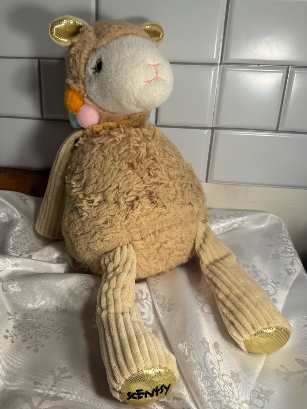 Scentsy Beige Plush Llama with Gold Accents
